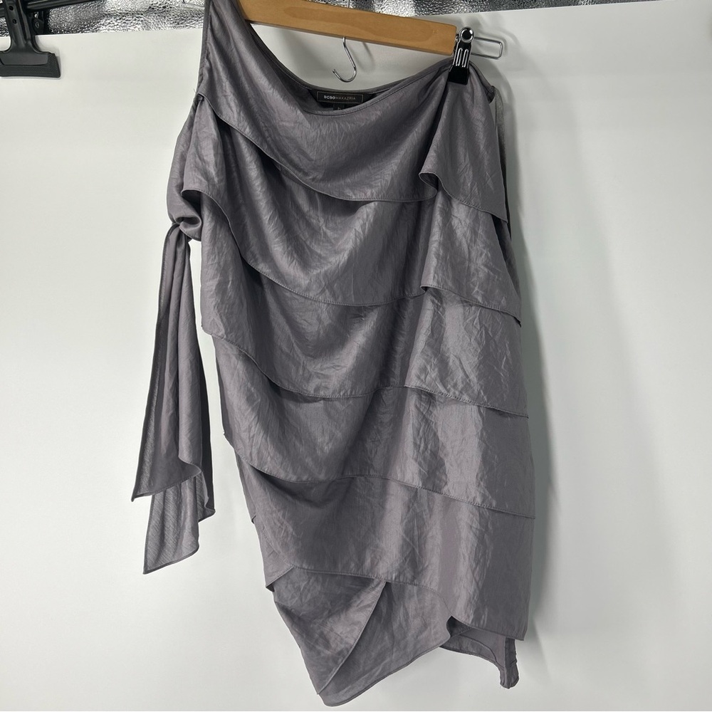 BCBGMaxAzria Asymmetrical Layered Tiered Dress in Gray Size XS